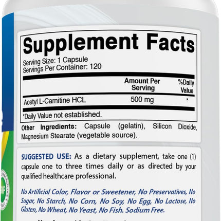 Best Naturals Acetyl L-Carnitine 500mg – 120 Servings (3 Pack) | Non-GMO & Gluten Free