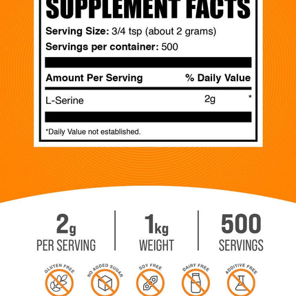 BulkSupplements L-Serine Powder | 2 g Serving, Unflavored & Gluten Free, 1 kg