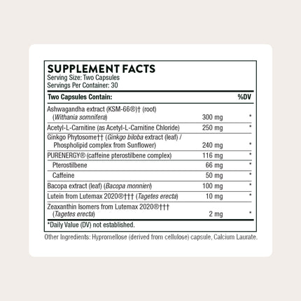 THORNE Memoractiv – Nootropic Brain Support for Focus, Creativity, and Concentration | 60 Capsules