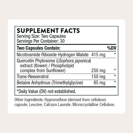 THORNE ResveraCel – Nicotinamide Riboside with Quercetin Phytosome & Resveratrol for Healthy Aging & Cellular Energy (30 Servings)