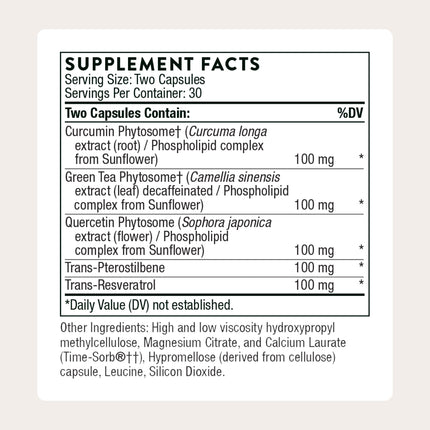THORNE Resveratrol Complex – Trans-Resveratrol with Green Tea, Quercetin & Curcumin Phytosome (60 Caps) – Third-Party Certified
