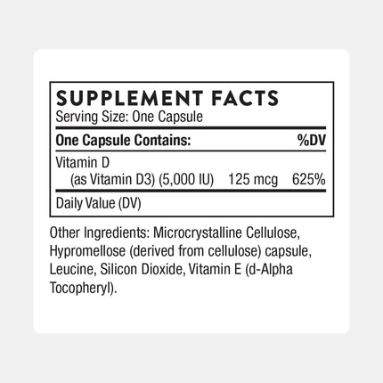 THORNE Vitamin D-5000 | D3 for Bones, Immune & Performance | NSF