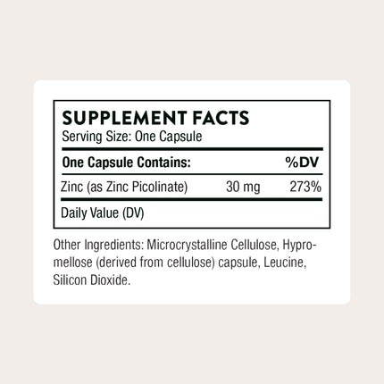 Thorne Zinc Picolinate 30 mg – Well-Absorbed Zinc for Immune Support & Growth (60 Capsules)