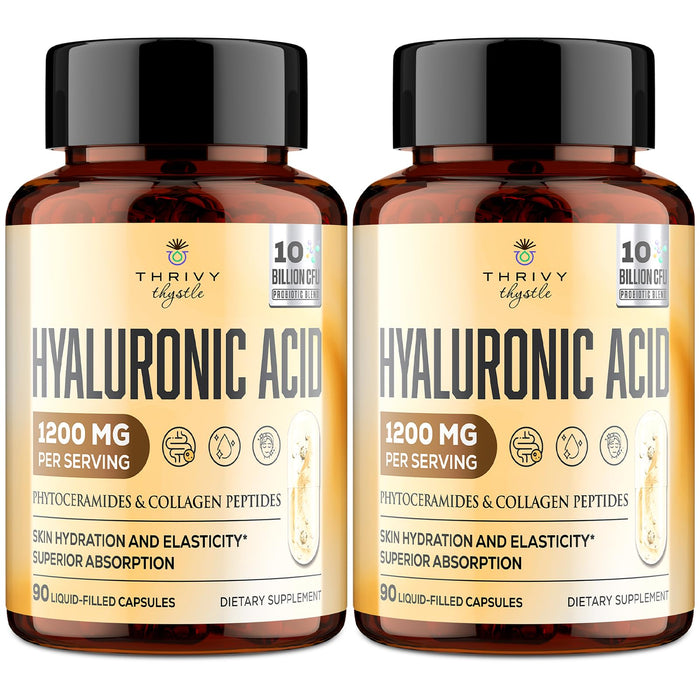 ThrivyThystle 19-in-1 Hyaluronic Acid Capsules – 2 Pack, 1200 mg, Collagen, Vitamin C, Probiotics