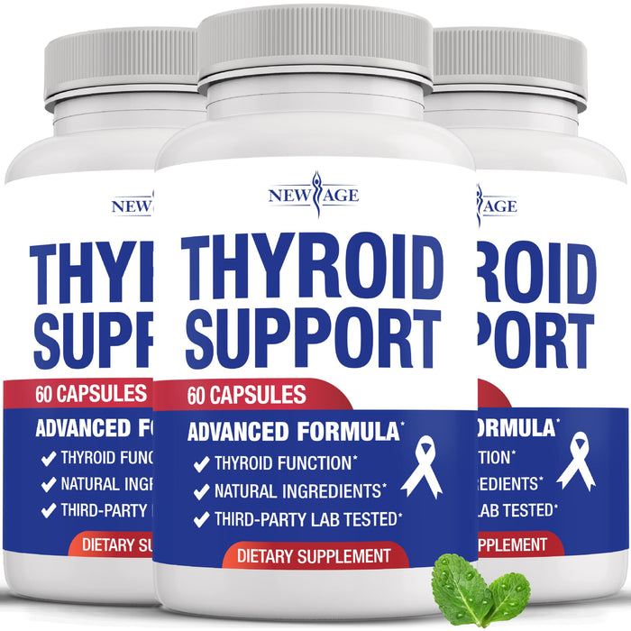 Thyroid Support Supplement for Women & Men with Iodine, B12, Zinc, Selenium, Ashwagandha, Bladderwrack, Turmeric, Schisandra - Non-GMO, Vegetarian - 180 Count