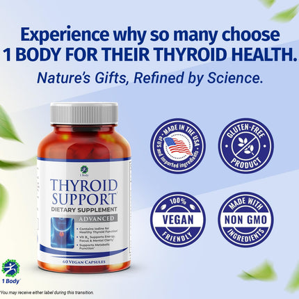 1 Body Thyroid Support Supplement – 90-Day, 3 Pack (Non-GMO Vegetarian)