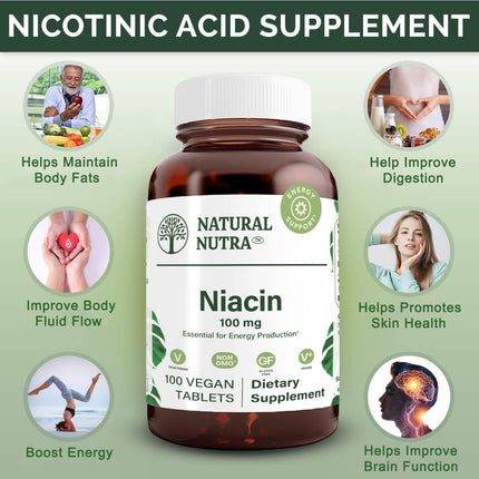 Natural Nutra Niacin 100 mg - Energy, Skin & Digestion | Non-GMO, Gluten-Free, 200 Tablets (Pack of 2)