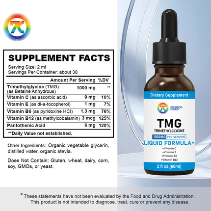 7c TMG 1000mg Liquid Drops – Methylation Support, Vegan & Non-GMO