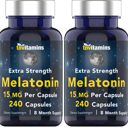 tnvitamins Melatonin 15 mg per Capsule – 240 Capsules (Pack of 2) – Extra Strength Nighttime Sleep Support