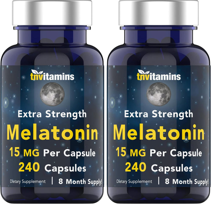 tnvitamins Melatonin 15 mg per Capsule – 240 Capsules (Pack of 2) – Extra Strength Nighttime Sleep Support