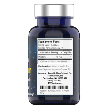 tnvitamins Melatonin 15 mg per Capsule – 240 Capsules (Pack of 2) – Extra Strength Nighttime Sleep Support