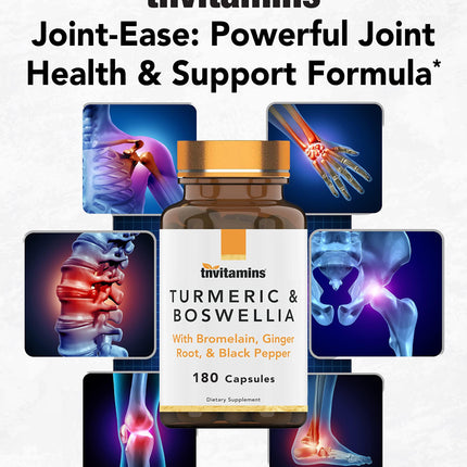 tnvitamins Turmeric & Boswellia Complex (180 Capsules) – Ginger Root, Bromelain & Black Pepper | Joint-Ease Formula | USA Made (Pack of 2)