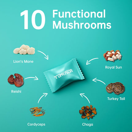 TOMEISOR Mushroom Gummies for Adults – Lions Mane & 10-Mushroom Brain Health | 60 Gummies
