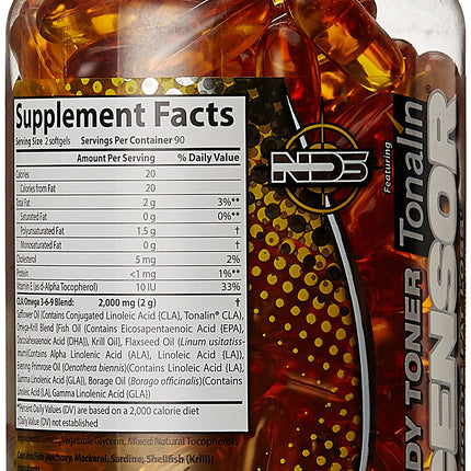 Censor - Fat Loss & Body Toning Supplement with CLA, Omega 3-6-9, 180 Softgels