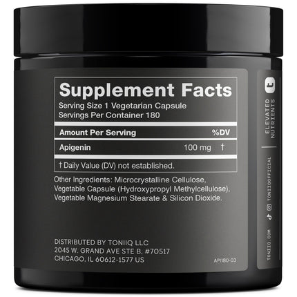 Toniiq Ultra High Strength Apigenin 100mg - 98%+ Purified - 180 Vegetarian Capsules