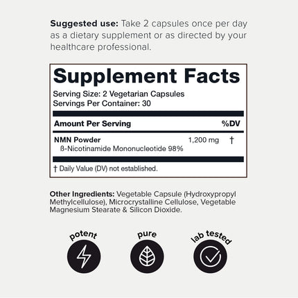 Toniiq NMN 1200mg – Stabilized, 98% Pure, Third-Party Tested, 60 Capsules