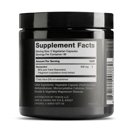 Toniiq Ultra High Purity Resveratrol Capsules - 98% Trans-Resveratrol | 180 Caps