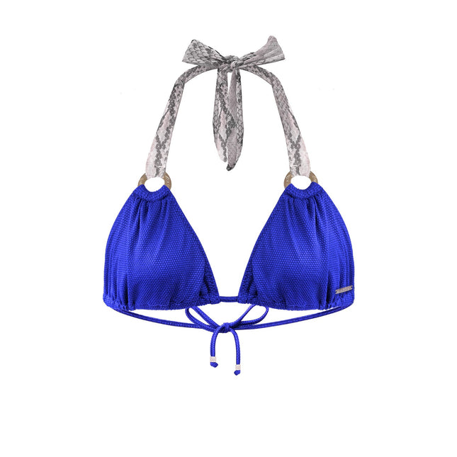Blue Cobalt Bikini Top With Animal Print Straps Molly