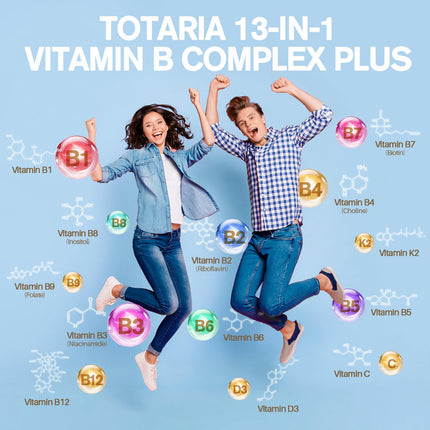 Totaria 13-in-1 Vitamin B Complex Plus – 2 Bottles (240 Caps) | Energy, Nerve & Immune Support