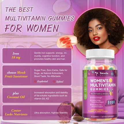 (2 Pcs) Sugar Free Women's Multivitamin Gummies with Iron – Immune & Skin Health