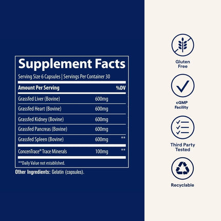 Trace Minerals Beef Organs — Daily Beef Organ Supplement for Immune Support, Heart Health, Energy & Hair | Keto & Paleo Friendly | 180 Count