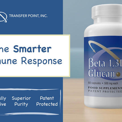 Transfer Point Immune Support: Highly Purified Beta 1,3D Glucan 500 mg Capsules (Pack of 2)