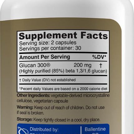 Transfer Point Immune Support Supplement – Highly Purified Beta 1,3D Glucan 100 mg per Capsule (b-glucan Fiber) Pack of 2