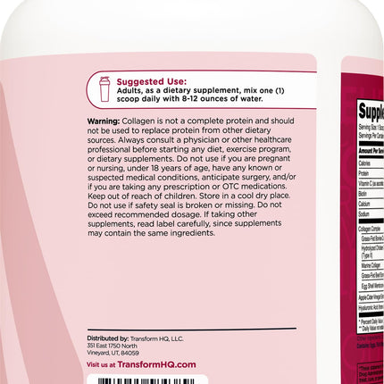 TransformHQ Beauty Collagen (30 Servings) Unflavored - Hair, Skin & Nails Formula