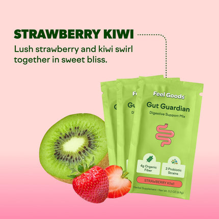 Feel Goods Gut Guardian Organic Fiber, Probiotic & Prebiotic Powder - Sugar Free, Vegan (Strawberry Kiwi) - 15 Count