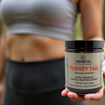 Turkey Tail Mushroom Fruiting Body – Lab-Verified 41.2% Beta-Glucans for Tea | Amber Glass Jar