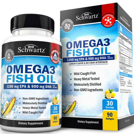 Triple Strength Omega-3 Fish Oil 2250mg EPA/DHA – Icelandic Burpless Lemon, 90 Softgels