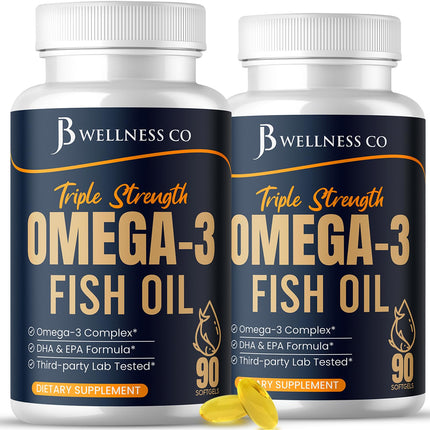 Triple Strength Omega-3 Fish Oil 3750 mg | EPA 1350 mg + DHA 900 mg | Burpless | 180 Count