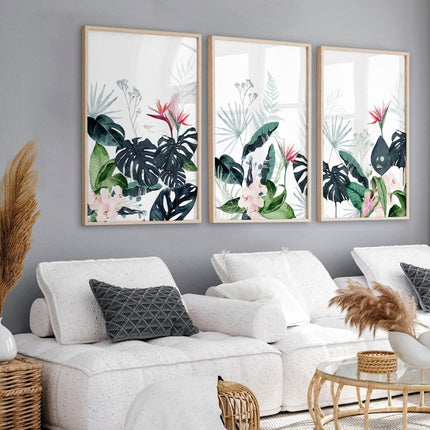 Wall painting for living room | Set of 3 Tropical wall art