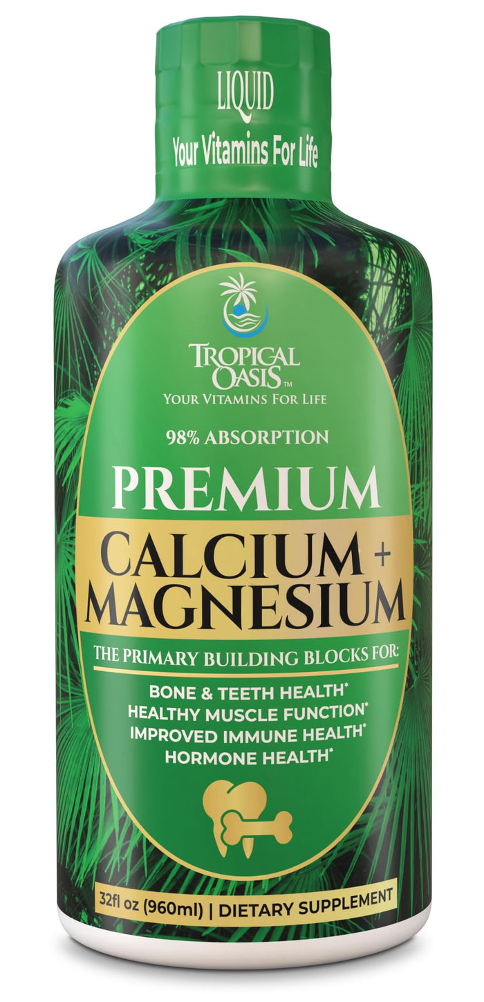 Tropical Oasis Liquid Calcium Magnesium – 98% Absorption – 32 Fl Oz (64 Serv)