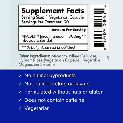 TRU NIAGEN NAD+ Booster – 300mg NR for Cellular Energy, Brain & Muscle Support | 30 Servings (3 Bottles)