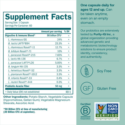 True Grace One Daily Probiotic - 60 Veg Capsules | 90B CFU | Gut & Immune Support