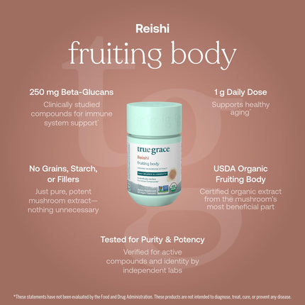 True Grace Mushroom Reishi Daily Balance & Longevity - 60 Count Capsules - Organic