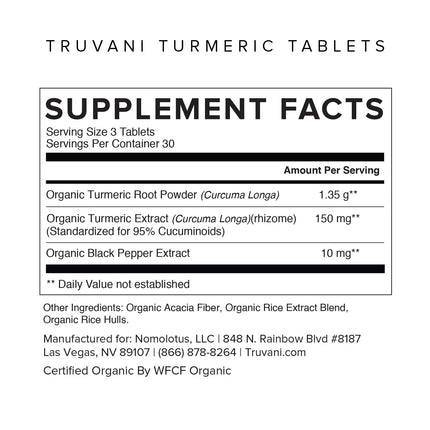 Truvani Organic Turmeric Curcumin 1,350 mg - 90 Tablets | Joint Support