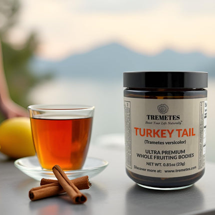 Turkey Tail Mushroom Fruiting Body – Lab-Verified 41.2% Beta-Glucans for Tea | Amber Glass Jar