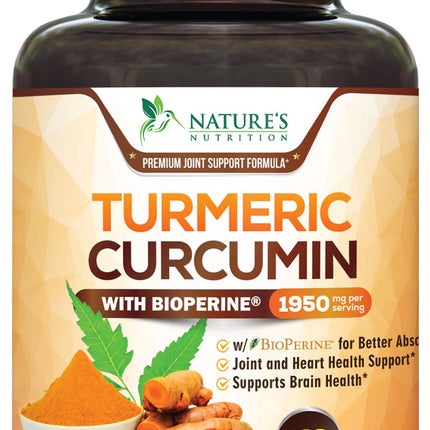 Turmeric Curcumin Supplement 1950mg - 95% Curcuminoids with Organic Turmeric & BioPerine Black Pepper Extract for Best Absorption, Natural Vegan Joint Support, Non-GMO, Bottled in USA - 180 Capsules
