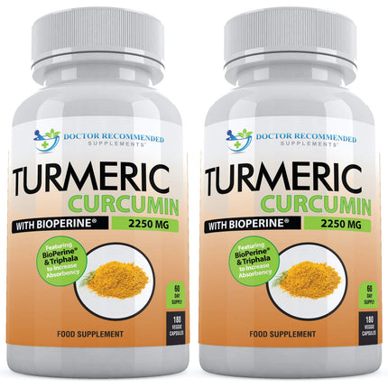 DOCTOR RECOMMENDED SUPPLEMENTS Turmeric Curcumin with Bioperine – 360 Veggie Capsules, 2250mg, 95% Curcuminoids (Pack of 2)