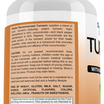DOCTOR RECOMMENDED SUPPLEMENTS Turmeric Curcumin with Bioperine – 360 Veggie Capsules, 2250mg, 95% Curcuminoids (Pack of 2)