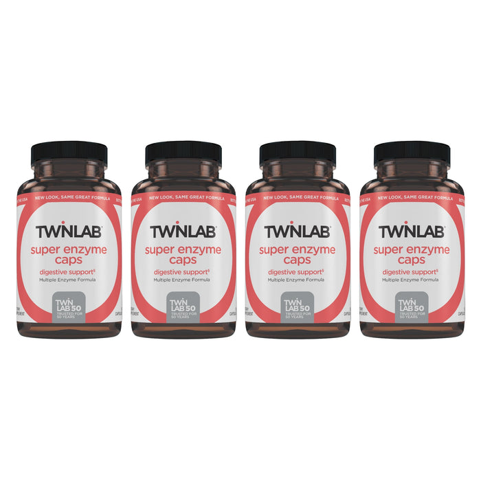 Twinlab Super Enzyme Caps – Digestive Enzymes for Constipation, 50 Caps (4-Pack)