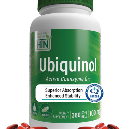 Health Thru Nutrition Ubiquinol 100mg 360 Softgels – Kaneka QH Reduced CoQ-10 | Enhanced Bioavailability | Non-GMO