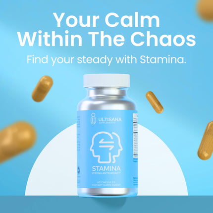 Ultisana Stamina Antioxidant & Stress Relief Supplement | for Enhanced Mood, Boost Energy, Immune & Sleep Support | Vitamin B12 & B6, Ashwagandha, Turmeric, 5-HTP & More | Non-GMO, 60 Capsules