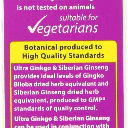 Ultra Ginkgo and Ginseng Tablets - Pack of 60 | Brain & Energy Support