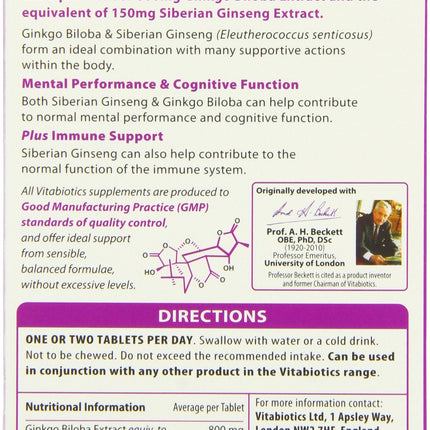 Ultra Ginkgo and Ginseng Tablets - Pack of 60 | Brain & Energy Support