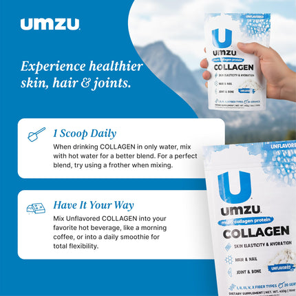 UMZU zuCollagen Multi Collagen Protein Powder – Unflavored | 20g Protein, Low Calorie, 5 Types I-X