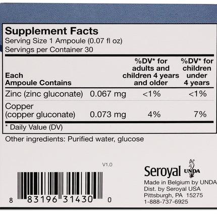 UNDA Gammadyn Zn-Cu Oligo-Element Supplement – 30 Ampoules | Zinc & Copper