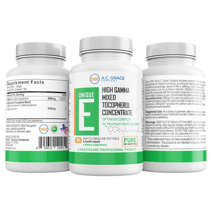 UNIQUE E A.C. Grace Mixed Tocopherols Concentrate Softgels – 180 Count